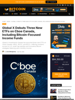 Global X Debuts Three New ETFs On Cboe Canada, Including Bitcoin-Focused Income Funds