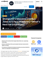 SharpLink’s Massive ETH Buy Joins $727M ETF Inflows—What’s Next for Ethereum? | Live Bitcoin News