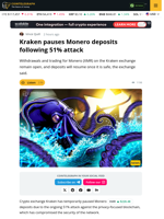 Kraken Temporarily Halts Monero Deposits After Monday's 51% Attack