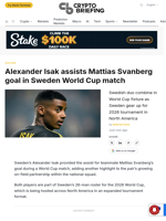Alexander Isak assists Mattias Svanberg goal in Sweden World Cup match