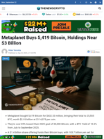 Metaplanet Buys 5,419 Bitcoin, Holdings Near $3 Billion
