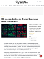 US stocks decline as Trump threatens fresh Iran strikes