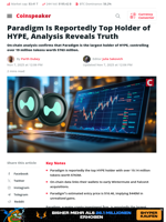 Paradigm Identified as Top HYPE Holder, Analysis Suggests