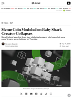 Meme Coin Modeled on Baby Shark Creator Collapses - Decrypt
