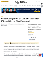 SpaceX targets $1.8T valuation in historic IPO, solidifying Musk's control
