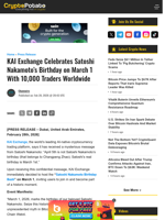 KAI Exchange Celebrates Satoshi Nakamoto’s Birthday on March 1 With 10,000 Traders Worldwide