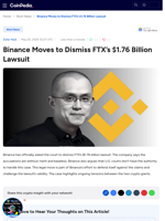 Binance Moves to Dismiss FTX’s $1.76 Billion Lawsuit
