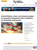 United States, Israel, and Lebanon agree to ceasefire framework with conditions on Hezbollah withdrawal