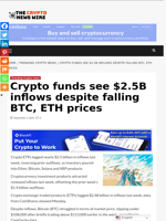 Crypto funds see $2.5B inflows despite falling BTC, ETH prices - The Crypto News Wire