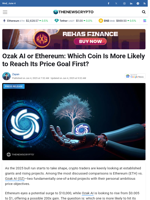 Ozak AI or Ethereum: Which Coin Is More Likely to Reach Its Price Goal First?