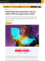 Polymarket Shows 87% Chance of December Fed Cut; Crypto Stocks Move Higher