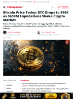 Bitcoin Price Today: BTC Drops to $98K as $658M Liquidations Shake Crypto Market - Coinspeaker