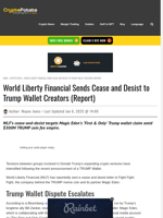 World Liberty Financial Sends Cease and Desist to Trump Wallet Creators (Report)