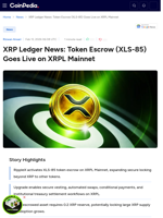 XRP Ledger News: Token Escrow (XLS-85) Goes Live on XRPL Mainnet