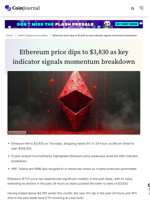 Ethereum price dips to $3,830 as key indicator signals momentum breakdown - CoinJournal