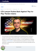 CZ’s Lawyer Pushes Back Against ‘Pay-to-Play’ Pardon Claims