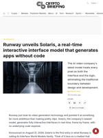 Runway unveils Solaris, a real-time interactive interface model that generates apps without code