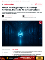 MARA Holdings Posts $252M Q3 Revenue, Shifts to AI Infrastructure