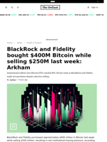 BlackRock and Fidelity bought $400M Bitcoin while selling $250M last week: Arkham - 