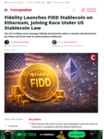 Fidelity Launches FIDD Stablecoin on Ethereum, Joining Race Under US Stablecoin Law - Coinspeaker