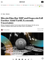 Bitcoin Dips But XRP and Dogecoin Fall Further Amid Tariff, Economic Uncertainty - Decrypt