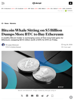 Bitcoin Whale Sitting on $5 Billion Dumps More BTC to Buy Ethereum - Decrypt