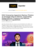 DDC Enterprise Appoints Markus Thielen as Strategic Macro Advisor, Expanding Global Bitcoin Treasury and Market Intelligence Capabilities