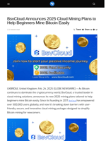 BsvCloud Announces 2025 Cloud Mining Plans to Help Beginners Mine Bitcoin Easily - Visionary Financial