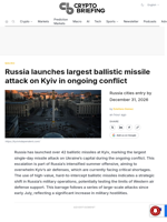 Russia launches largest ballistic missile attack on Kyiv in ongoing conflict