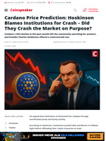 Cardano Price Prediction: Hoskinson Blames Institutions for Crash – Did They Crash the Market on Purpose? - Coinspeaker