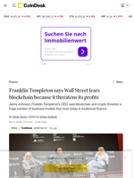 Franklin Templeton says Wall Street fears blockchain because it threatens its profits