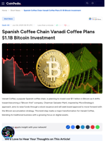 Spanish Coffee Chain Vanadi Coffee Plans $1.1B Bitcoin Investment