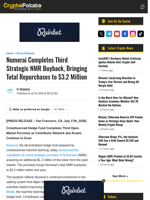 Numerai Completes Third Strategic NMR Buyback, Bringing Total Repurchases to $3.2 Million