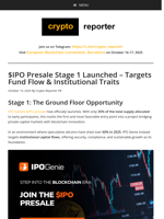 $IPO Presale Stage 1 Targets Institutional Capital