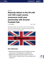 Bitpanda debuts in the UK with over 600 crypto assets, announces multi-year partnership with Arsenal Football Club