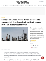 European Union naval force intercepts suspected Russian shadow fleet tanker MV Sun in Mediterranean