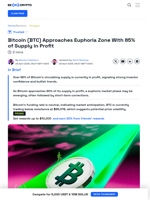 Bitcoin’s Supply in Profit Approaching Euphoria Zone