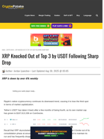 XRP Knocked Out of Top 3 by USDT Following Sharp Drop