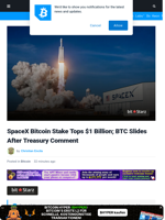 SpaceX’s Bitcoin Stake Tops $1 Billion, Then Slides After Treasury Comment