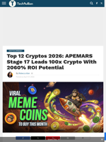 Top 12 Cryptos 2026: APEMARS Stage 17 Leads 100x Crypto With 2060% ROI Potential - TechBullion