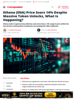 Ethena (ENA) Price Soars 14% Despite Massive Token Unlocks, What Is Happening? - Coinspeaker