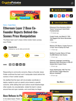 Ethereum Layer 2 Base Co-Founder Rejects Behind-the-Scenes Price Manipulation