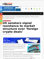US senators signal resistance to market structure over ’foreign crypto deals’ - The Crypto News Wire