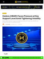 Hedera (HBAR) Faces Pressure at Key Support Level