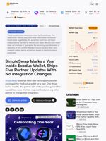 SimpleSwap Marks a Year Inside Exodus Wallet, Ships Five Partner Updates With No Integration Changes