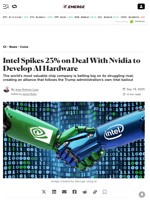Intel Spikes 23% on Deal With Nvidia to Develop AI Hardware - Decrypt