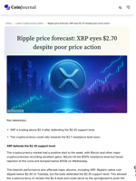 Ripple price forecast: XRP eyes $2.70 despite poor price action