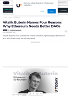 Vitalik Buterin Names Four Reasons Why Ethereum Needs Better DAOs - U.Today
