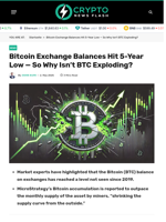 Bitcoin Exchange Balances Hit 5-Year Low — So Why Isn't BTC Exploding?