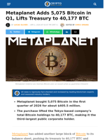 Metaplanet Adds 5,075 Bitcoin in Q1, Lifts Treasury to 40,177 BTC